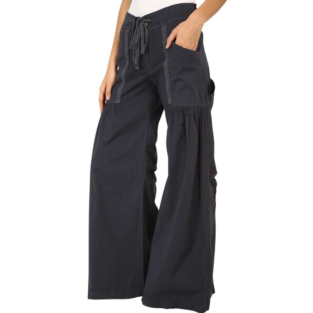 XCVI Women's Willowy Wide Leg Pants Medium Charcoal Gray Stretch Poplin NWT